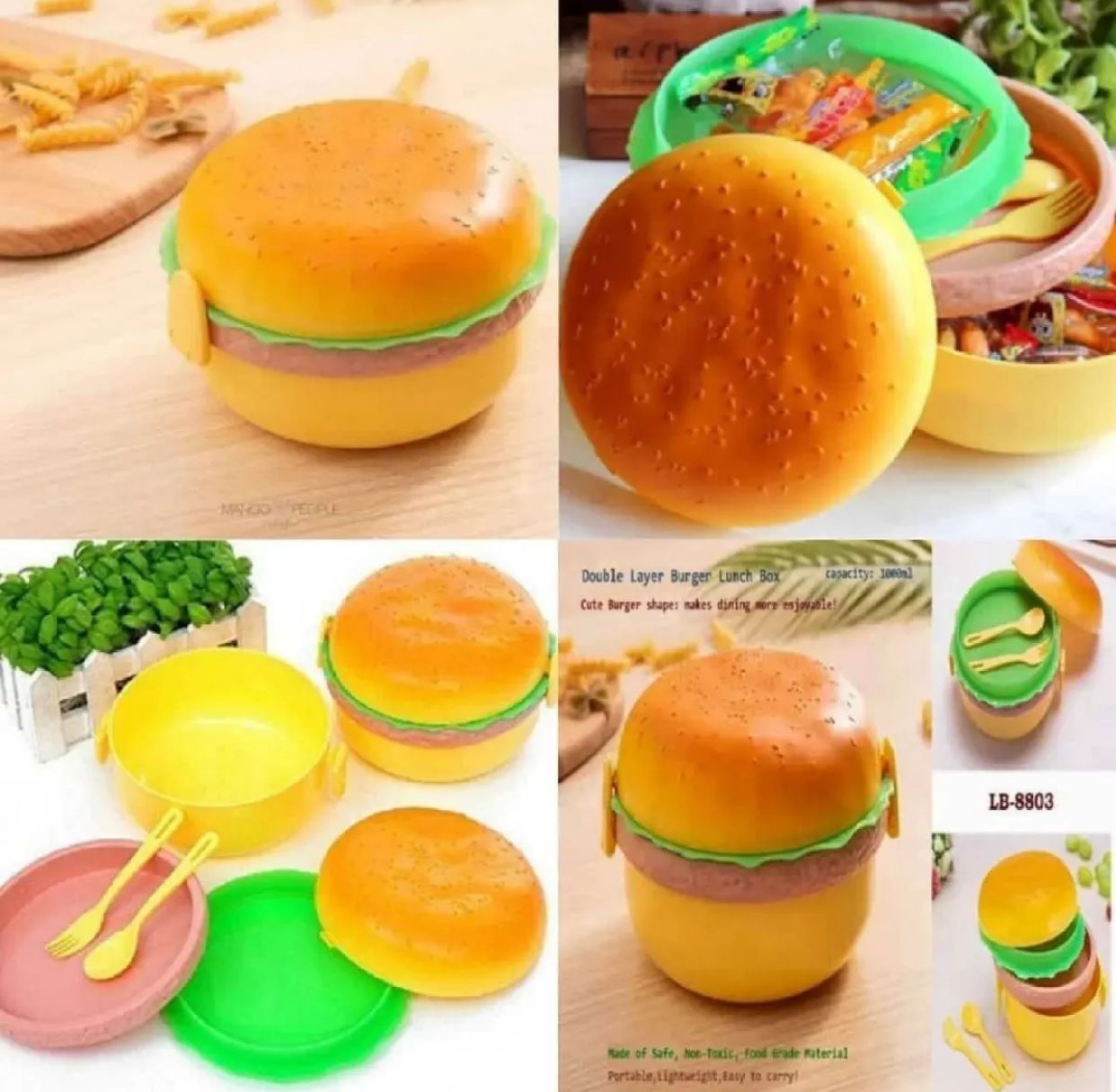 kids Lunch box tiffin box for school burger shaped meal it box large lunch box