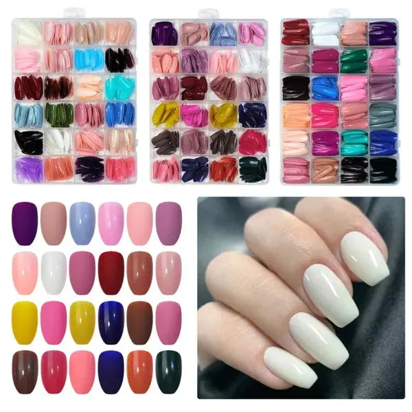 576 Pcs Nails With Box ,reusable Artificial Nails, 24 Different Colours, Beautiful Fake Nails American Nail For Girls Women (random Color)