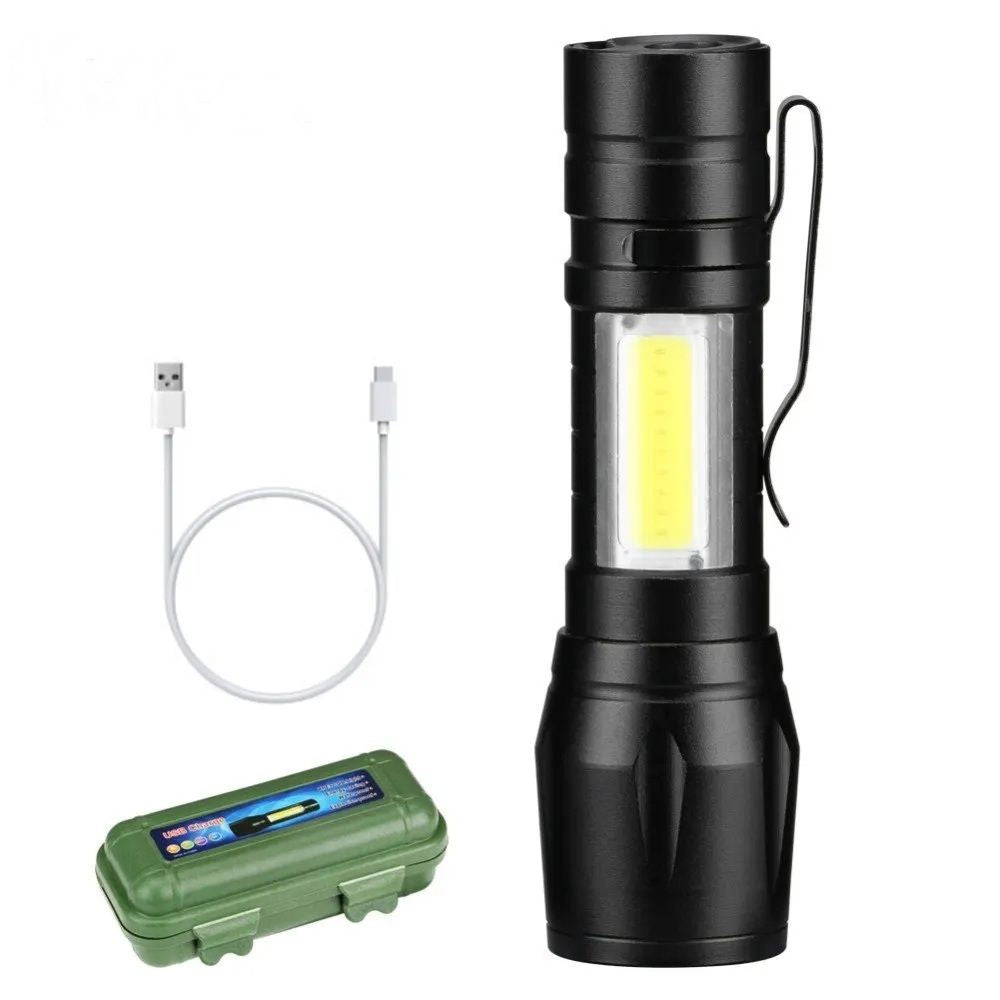 Torch - Mini LED Micro USB Charging with Cable and Case - USB Charging Powerful Flashlight 3800LM XPE COB Small Rechargeable - Flash Light Zoomab