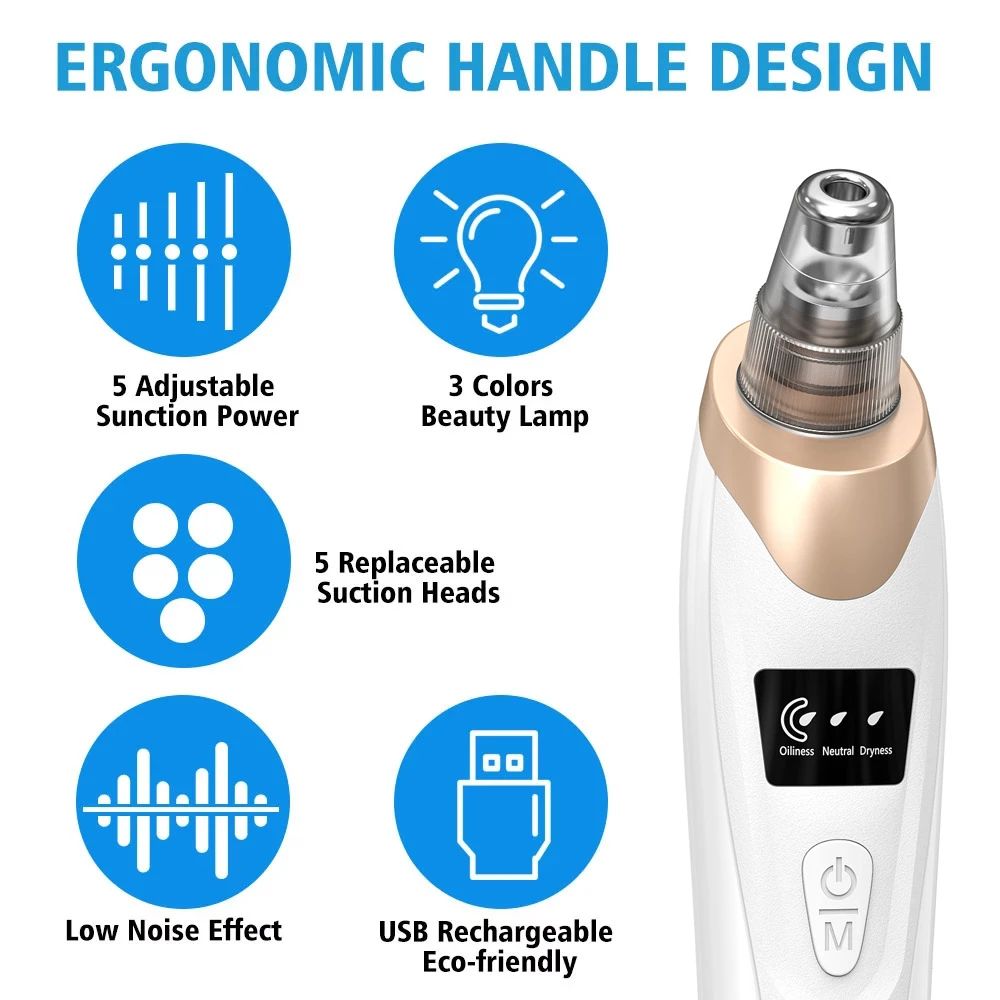 Upgraded Blackhead Remover Vacuum Facial Pore Cleaner Electric Acne Comedone Whitehead Extractor Tool 5 Probes For Women And Men